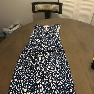 David Meister Blue and White Asymmetrical Dress